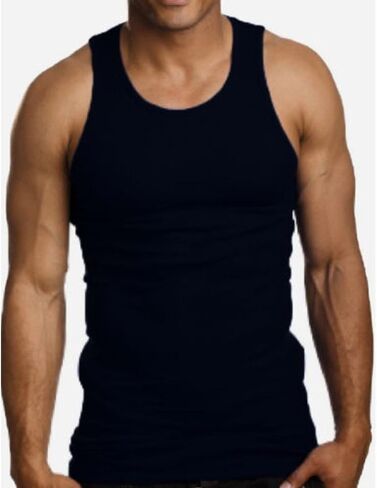 6 Pack Mens A-Shirt 100% Cotton Muscle Tank Top Gym Undershirt Ribbed Black L in Saudi Arabia