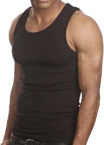 6 Pack Mens A-Shirt 100% Cotton Muscle Tank Top Gym Undershirt Ribbed Black L in Saudi Arabia