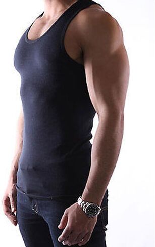 6 Pack Mens A-Shirt 100% Cotton Muscle Tank Top Gym Undershirt Ribbed Black L in Saudi Arabia