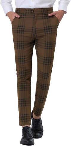 Lars Amadeus Men's Dress Plaid Pants Slim Fit Flat Front Business Pencil Trousers with Pockets in Saudi Arabia