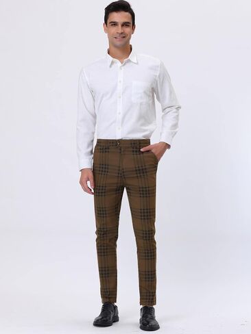 Lars Amadeus Men's Dress Plaid Pants Slim Fit Flat Front Business Pencil Trousers with Pockets in Saudi Arabia