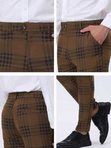 Lars Amadeus Men's Dress Plaid Pants Slim Fit Flat Front Business Pencil Trousers with Pockets in Saudi Arabia