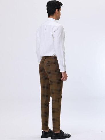 Lars Amadeus Men's Dress Plaid Pants Slim Fit Flat Front Business Pencil Trousers with Pockets in Saudi Arabia