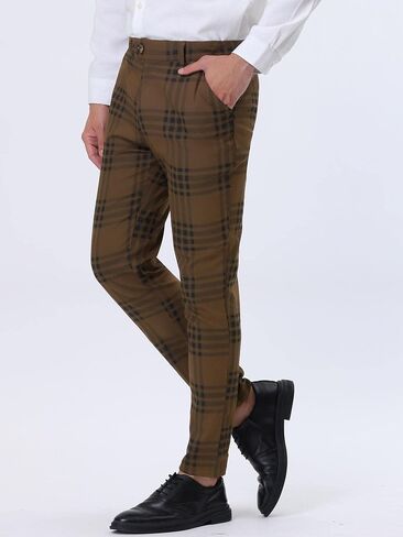 Lars Amadeus Men's Dress Plaid Pants Slim Fit Flat Front Business Pencil Trousers with Pockets in Saudi Arabia