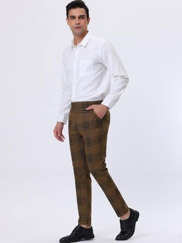 Lars Amadeus Men's Dress Plaid Pants Slim Fit Flat Front Business Pencil Trousers with Pockets in Saudi Arabia