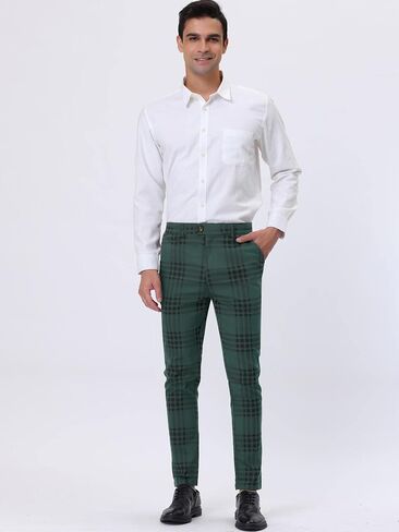 Lars Amadeus Men's Dress Plaid Pants Slim Fit Flat Front Business Pencil Trousers with Pockets in Saudi Arabia