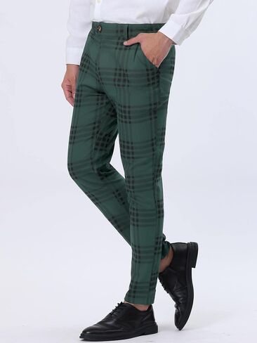 Lars Amadeus Men's Dress Plaid Pants Slim Fit Flat Front Business Pencil Trousers with Pockets in Saudi Arabia