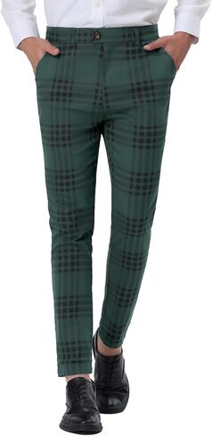 Lars Amadeus Men's Dress Plaid Pants Slim Fit Flat Front Business Pencil Trousers with Pockets in Saudi Arabia