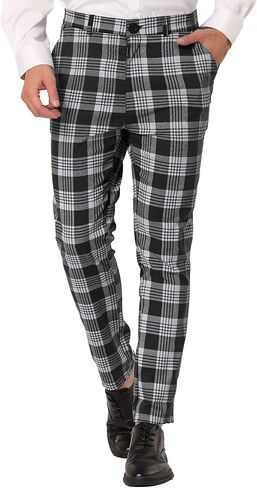 Lars Amadeus Men's Plaid Dress Pants Casual Slim Fit Checkered Business Trousers in Kuwait