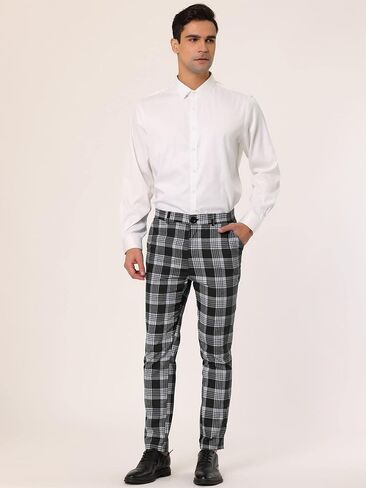 Lars Amadeus Men's Plaid Dress Pants Casual Slim Fit Checkered Business Trousers in Kuwait