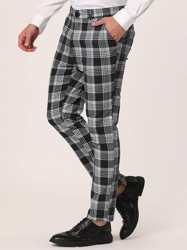 Lars Amadeus Men's Plaid Dress Pants Casual Slim Fit Checkered Business Trousers in Kuwait