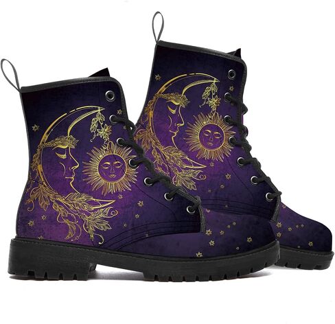 Sun and Moon Boots Womens Mens Combat Boots Waterproof Lace Up Anti-Slip Platform Booties Shoes Gifts for Women Men in Kuwait