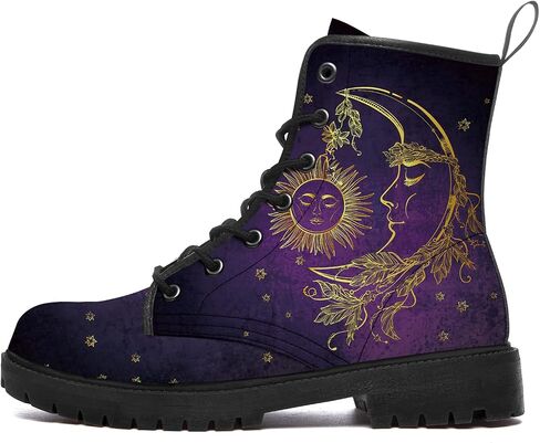 Sun and Moon Boots Womens Mens Combat Boots Waterproof Lace Up Anti-Slip Platform Booties Shoes Gifts for Women Men in Kuwait