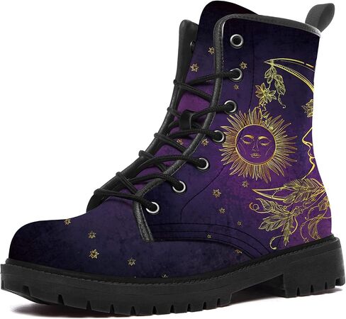 Sun and Moon Boots Womens Mens Combat Boots Waterproof Lace Up Anti-Slip Platform Booties Shoes Gifts for Women Men in Kuwait