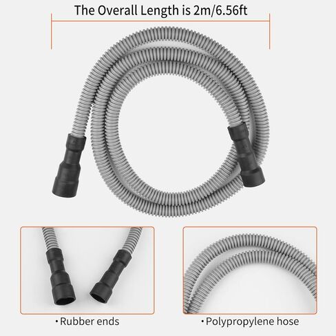 خرطوم تصريف غسالة الصحون - خرطوم تصريف عالمي للغسالات بطول 6.6 قدم - خرطوم تصريف مرن ومموج بديل لغسالة الصحون مع مشبك in Kuwait