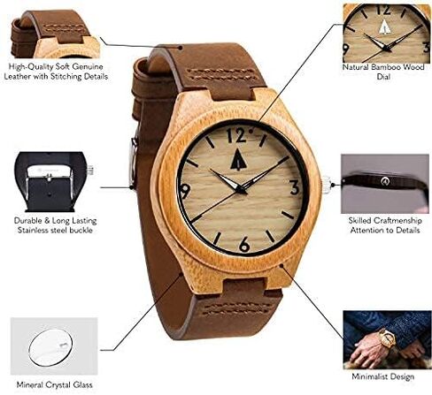 Treehut Men Wooden Quartz Analog Premium Quality Leather Strap Durable Wrist Watch in Saudi Arabia
