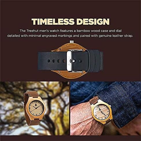 Treehut Men Wooden Quartz Analog Premium Quality Leather Strap Durable Wrist Watch in Saudi Arabia