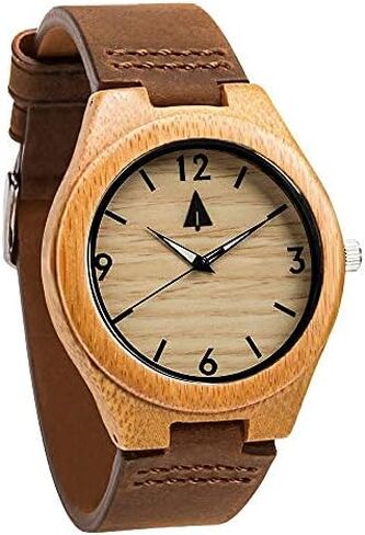 Treehut Men Wooden Quartz Analog Premium Quality Leather Strap Durable Wrist Watch in Saudi Arabia