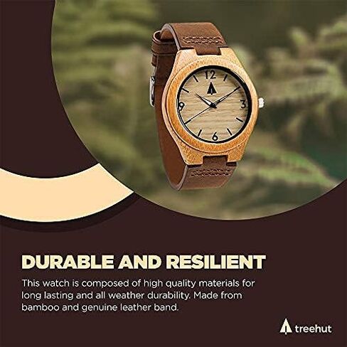 Treehut Men Wooden Quartz Analog Premium Quality Leather Strap Durable Wrist Watch in Saudi Arabia