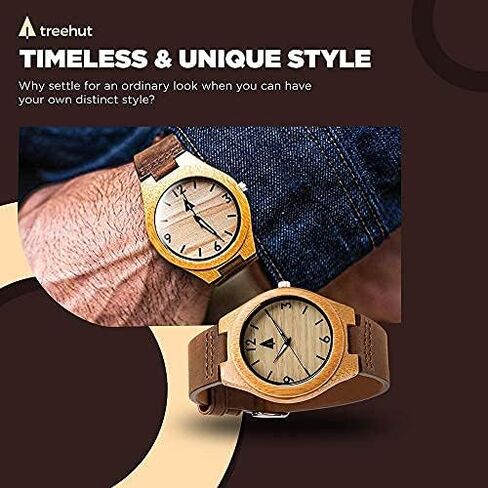 Treehut Men Wooden Quartz Analog Premium Quality Leather Strap Durable Wrist Watch in Saudi Arabia