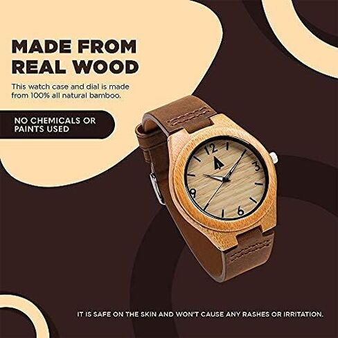 Treehut Men Wooden Quartz Analog Premium Quality Leather Strap Durable Wrist Watch in Saudi Arabia