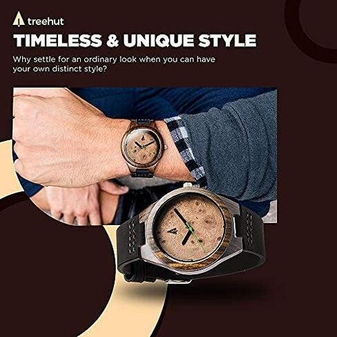 Treehut Men Wooden Quartz Analog Premium Quality Leather Strap Durable Wrist Watch in Saudi Arabia