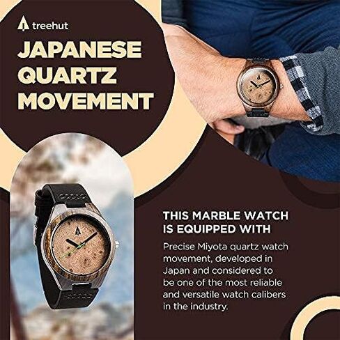Treehut Men Wooden Quartz Analog Premium Quality Leather Strap Durable Wrist Watch in Saudi Arabia