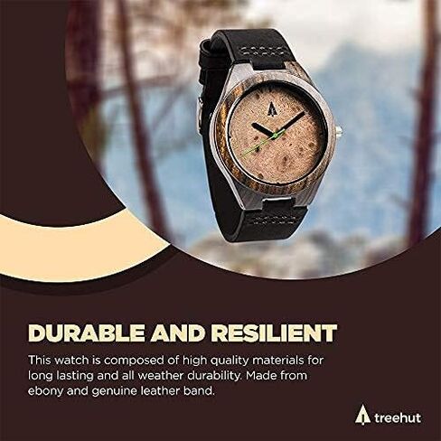 Treehut Men Wooden Quartz Analog Premium Quality Leather Strap Durable Wrist Watch in Saudi Arabia