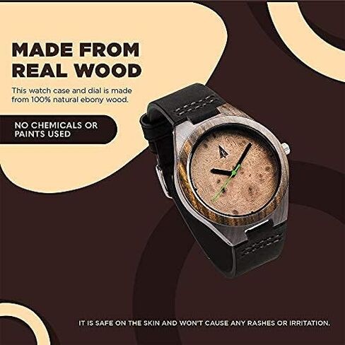 Treehut Men Wooden Quartz Analog Premium Quality Leather Strap Durable Wrist Watch in Saudi Arabia