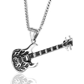 STARCHENIE Guitar Pendant Necklace for Men Titanium Steel
