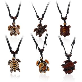 COLORFUL BLING 12pcs Artificial Bone Carving Sea Turtles Pendant Necklaces Set Medallion Symbol Adjustable Cotton Cord Yin Yang Hawaiian Surfer Lucky Amulet Jewelry for Women Men Unix in Kuwait