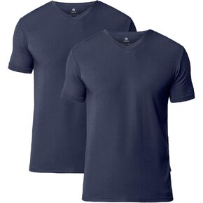 LAPASA Mens 2-Pack Micro Modal Tag-Free Short Sleeve T-Shirts Crew & V-Neck Solid Plain Regular-Fit Tee M07/M08