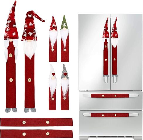 Dicollas Christmas Decorations Gnomes Refrigerator Handle Covers Set of 8Pcs, Christmas Kitchen Decor Appliance Handle Covers-Microwave Oven Dishwasher Fridge Door Handle Covers for Christmas Holiday in Saudi Arabia
