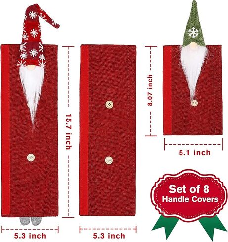 Dicollas Christmas Decorations Gnomes Refrigerator Handle Covers Set of 8Pcs, Christmas Kitchen Decor Appliance Handle Covers-Microwave Oven Dishwasher Fridge Door Handle Covers for Christmas Holiday in Saudi Arabia