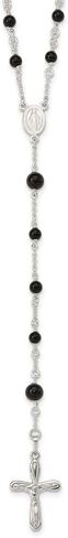 Ryan Jonathan Fine Jewelry Sterling Silver Black Onyx Rosary Necklace, 33" in Kuwait