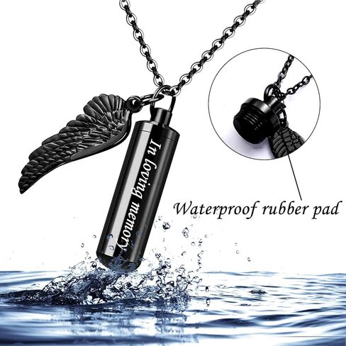 3 Pack Cylinder Urn Necklaces for Ashes Memorial Keepsake Pendant with Angel Wing Charm Necklace Stainless Steel Waterproof Cremation Jewelry for Ashes Locket Pendant-Forever Loved in Kuwait