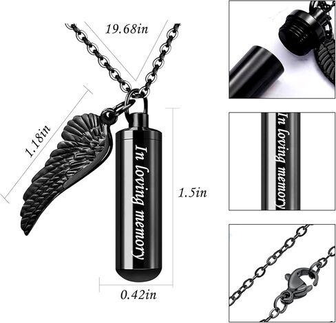 3 Pack Cylinder Urn Necklaces for Ashes Memorial Keepsake Pendant with Angel Wing Charm Necklace Stainless Steel Waterproof Cremation Jewelry for Ashes Locket Pendant-Forever Loved in Kuwait