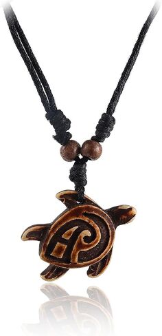 COLORFUL BLING 12pcs Artificial Bone Carving Sea Turtles Pendant Necklaces Set Medallion Symbol Adjustable Cotton Cord Yin Yang Hawaiian Surfer Lucky Amulet Jewelry for Women Men Unix in Saudi Arabia