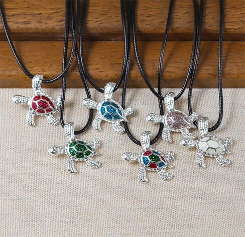 COLORFUL BLING 12pcs Artificial Bone Carving Sea Turtles Pendant Necklaces Set Medallion Symbol Adjustable Cotton Cord Yin Yang Hawaiian Surfer Lucky Amulet Jewelry for Women Men Unix in Saudi Arabia