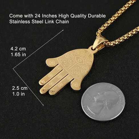 HZMAN Khamsah Stainless Steel Egyptian Eye Fatima Hamsa Hand Pendant Necklace Success and Protection Lucky in Saudi Arabia