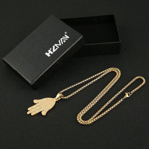HZMAN Khamsah Stainless Steel Egyptian Eye Fatima Hamsa Hand Pendant Necklace Success and Protection Lucky in Saudi Arabia