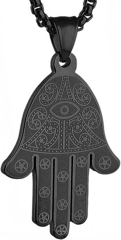 HZMAN Khamsah Stainless Steel Egyptian Eye Fatima Hamsa Hand Pendant Necklace Success and Protection Lucky in Saudi Arabia