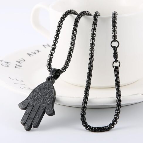 HZMAN Khamsah Stainless Steel Egyptian Eye Fatima Hamsa Hand Pendant Necklace Success and Protection Lucky in Saudi Arabia