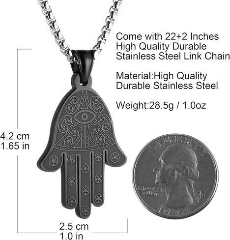 HZMAN Khamsah Stainless Steel Egyptian Eye Fatima Hamsa Hand Pendant Necklace Success and Protection Lucky in Saudi Arabia