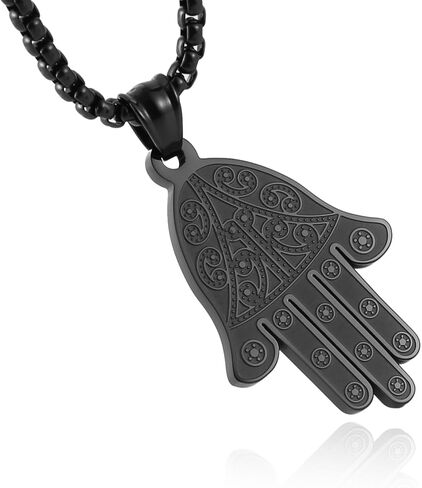 HZMAN Khamsah Stainless Steel Egyptian Eye Fatima Hamsa Hand Pendant Necklace Success and Protection Lucky in Saudi Arabia