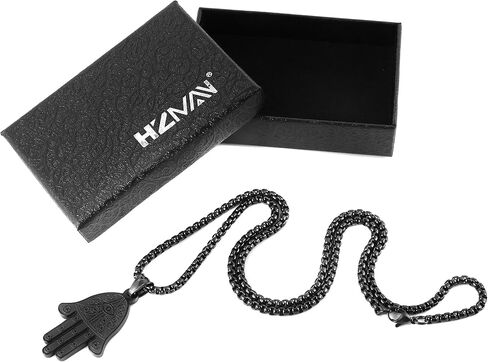 HZMAN Khamsah Stainless Steel Egyptian Eye Fatima Hamsa Hand Pendant Necklace Success and Protection Lucky in Saudi Arabia