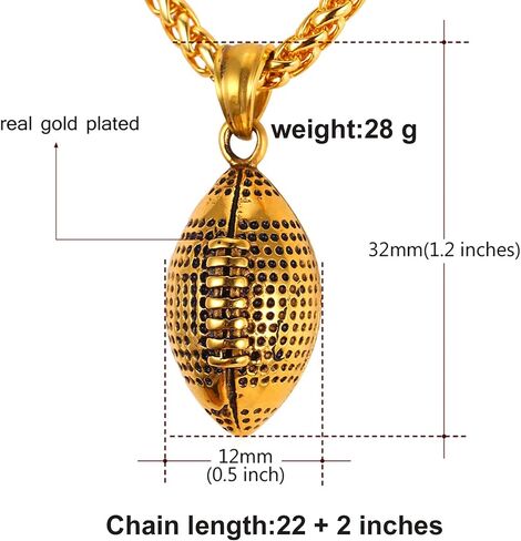 U7 Men Soccer/Football/Baseball Chain Stainless Steel 18K Gold Plated Cool Sport Pendant Running Shoe Necklaces, Baseball Cross Necklaces with 22+2" Chain Gift for Husband or Son in Saudi Arabia
