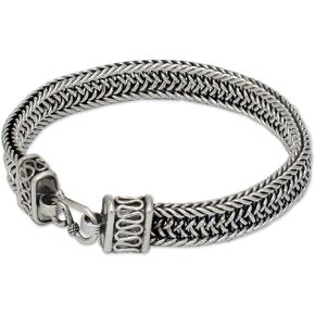 NOVICA .925 Sterling Silver Men's Woven Chain Bracelet, 8.5", Kingdom' in Saudi Arabia