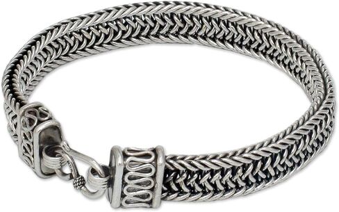 NOVICA .925 Sterling Silver Men's Woven Chain Bracelet, 8.5", Kingdom' in Saudi Arabia