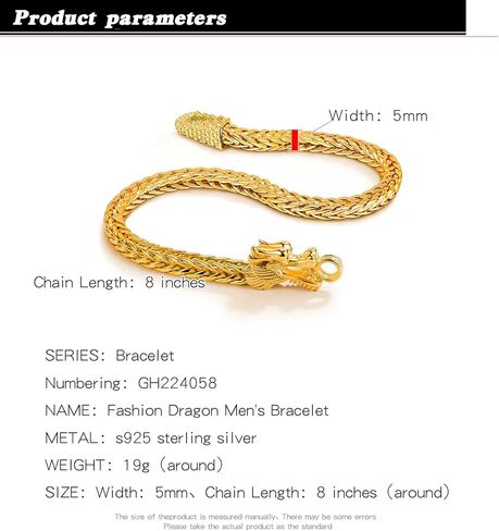 Fashion 925 Sterling Silver Dragon Chain Bracelet 5MM-7 "8" 9 " Solid Thick Side Link Bangle For Men & Boys Golden Jewelry Gift in Saudi Arabia